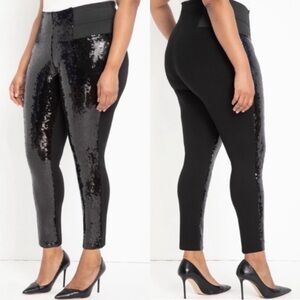 NWT Eloquii Miracle Flawless Sequin Front Ponte High Rise Leggings In Black